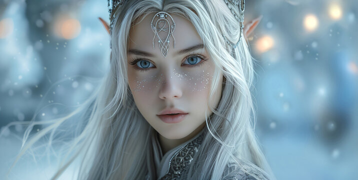 Elven princess with long white hair