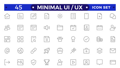 Best collection of ui ux icon set, user interface icon set collection.Basic User Interface Essential Set.Line Outline Icons. For App, Web, Print.