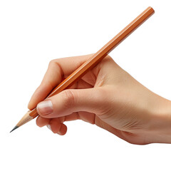 Hand holding a pencil for writing and drawing on transparent background clipart