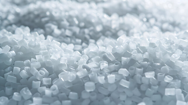 Plastik Granulat in Wei&szlig;, Ein Haufen mit Kunststoffgranulat, PA6, ASA, PP, Glasfaser, wei&szlig;es Kunststoffgranulat zur Produktvorstellung, Kunststofftechnik, Spritzgusstechnik, 3D Druck