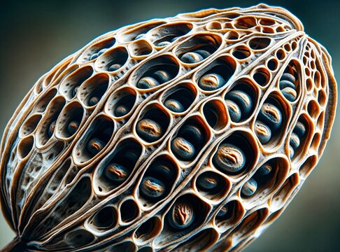 Close-Up of Seed Pod with Intricate Holes, evoking Trypophobia