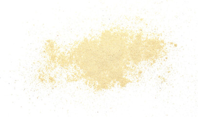 Pile ashwagandha powder scattered, (Withania somnifera) isolated on white, clipping, top view