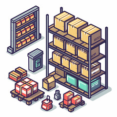 3D Flat Warehouse System  Analytics Icon: Modern Design with Space for TextGraphics on White Background   Perfect for Inventory Management  Logistics Illustrations Doodle Line 