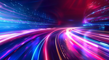Dark blue red purple colorful light trails moving fast Abstract background Colorful Light Concept
