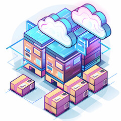 Fototapeta premium 3D Flat Icon: WMS Icon Cloud Symbol with Ample Space for Text Graphics Perfect for Cloud WMS Warehouse Management Enterprise Solutions