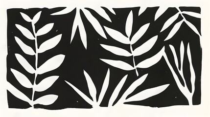 Stylized Botanical Silhouette Pattern in Monochrome Minimalist Design