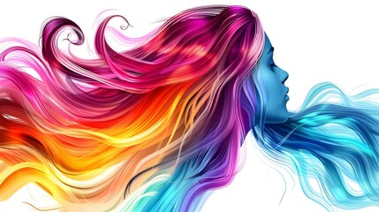 Vibrant Multicolored Flowing Hair Digital Art Portrait