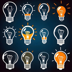 set of light bulbs idea isolated on black background, vector ready for design 
