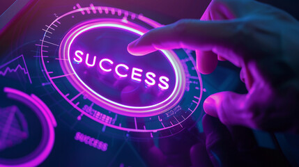 Person push success button. Business concept. 