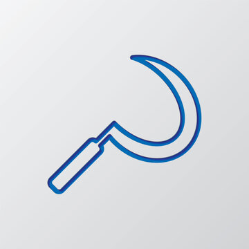 recommend clip art: Sickle simple icon. Flat design. Paper cut design. Cutted blue symbol with shadow. Gray background