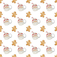 Watercolour Christmas elements seamless pattern. Transparent background.