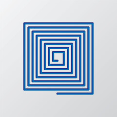 Spiral simple icon vector. Flat design. Paper cut design. Cutted blue symbol with shadow. Gray background