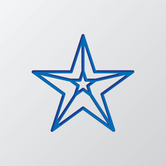 Obraz premium Star simple icon. Flat design. Paper cut design. Cutted blue symbol with shadow. Gray background