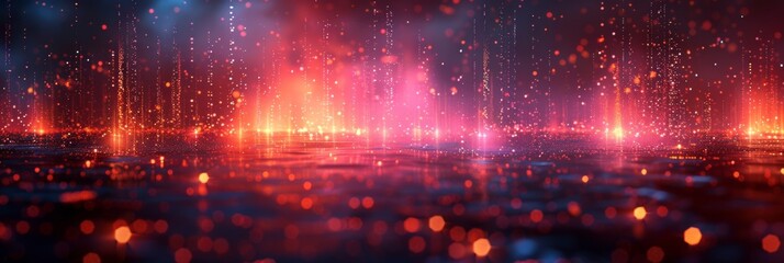 Abstract Digital Light Display With Glowing Red And Pink Lights, Futuristic High-Tech Background