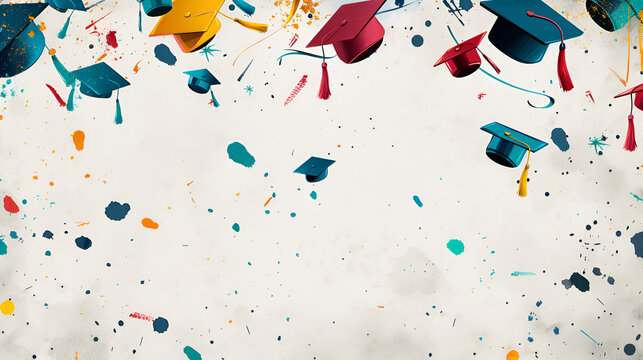 fondo de graduacion celebracion de terminar los estudios dise&ntilde;o con birretes y manchas de pintura con espacio para copiar colorido exito y estudios