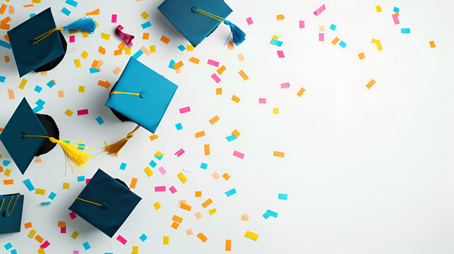 fondo lleno de confeti y con un birrete de graduado espacio para copiar fondo con dise&ntilde;o de graduacion celebracion y decoraciones 