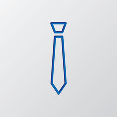 Tie simple icon. Flat design. Paper cut design. Cutted blue symbol with shadow. Gray background