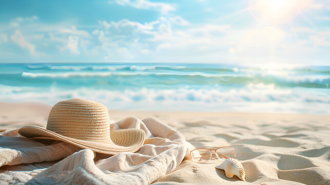 vacaciones de verano fondo tropical de un dia relajado en la arena a la orilla del mar disfrutando del sol y del viento elementos decorativos de playa tropicales
