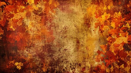 Fototapeta premium Fall-themed grunge background with autumnal colors and textured overlays