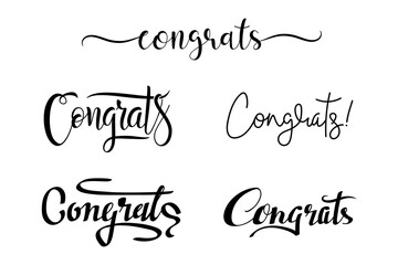 Congrats handwritten text calligraphy lettering creative illustration in black color on white background for banner, poster, card, t-shirt, etc