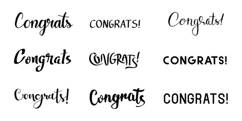 Congrats handwritten text calligraphy lettering in black color on white background for banner, poster, card, t-shirt, etc
