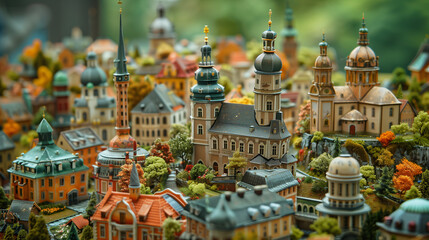 Fototapeta premium Global village concept, beautifully detailed miniature world with interconnected communities, diverse architecture styles.