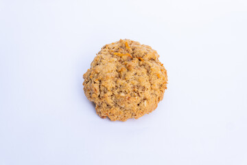 Close up of carrot cookie on white background