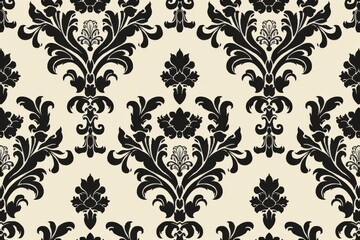 Obraz premium Black and White Damask Pattern Wallpaper