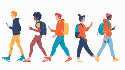 Individuals walking, jogging, or biking while using wearable tech or phones.