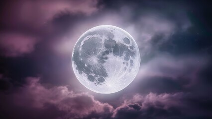a full moon, illuminating the night sky with its silvery-white glow