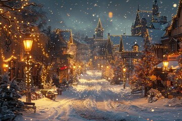 Obraz premium Snowy Town Square on New Years Eve