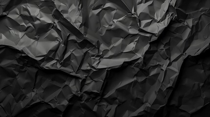 An abstract black background with dark crumpled paper elements.