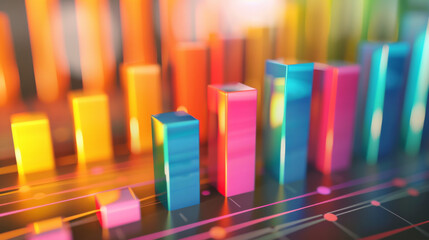 A set of colorful, glowing bar charts, showcasing data visualization with a modern, artistic touch.