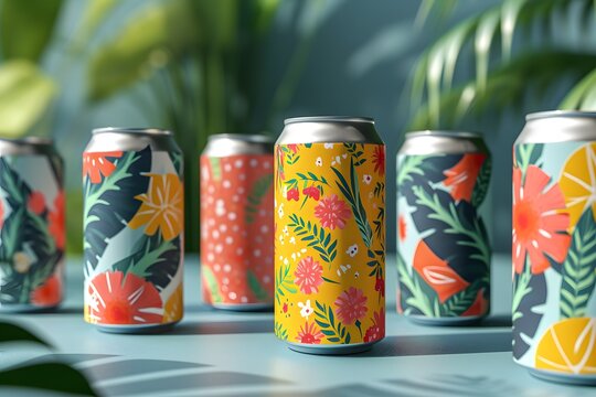 Colorful Beverage Cans with Floral Designs
