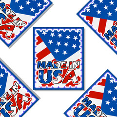 Made In The USA Day event banner.  Sticker that says Made in USA with an image of the American flag on white background to celebrate on July 2nd