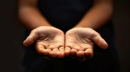 A person's hands are open, with their fingers spread wide