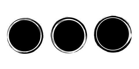 Set of grunge circles. Circular frames with paint brush texture