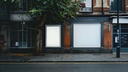 Empty Storefront with Blank Advertisement Spaces