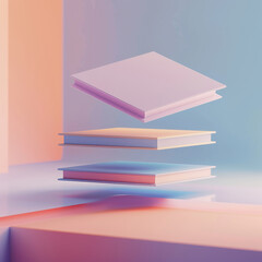  pages stacked on each other floating. pastel