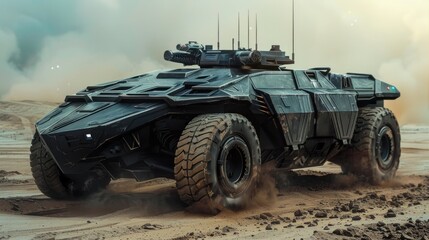 Fototapeta premium Futuristic Military Vehicle in a Desert