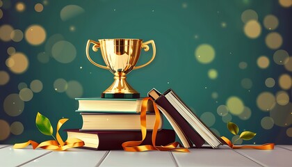 Gold trophy best champion award on success prize winne 
