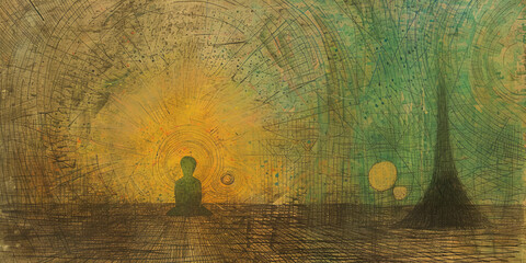 Shamanic Journey Through Psychedelic Labyrinth of Consciousness Gen AI