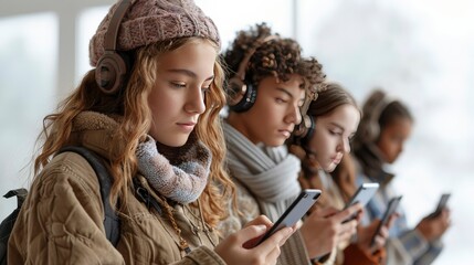 Teenagers using smartphones.