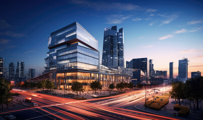 Obraz premium Futuristic Urban Cityscape at Dusk