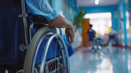 Close-up of Senior Handicapped Woman in Wheelchair Being Cared for in Hospital or Home, Highlighting Elderly Disability, Compassionate Care, and Medical Support