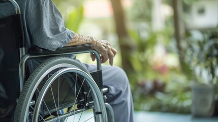 Obraz premium Close-up of Senior Handicapped Woman in Wheelchair Being Cared for in Hospital or Home, Highlighting Elderly Disability, Compassionate Care, and Medical Support