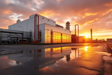 Fototapeta premium Industrial Facility at Sunset with Reflections