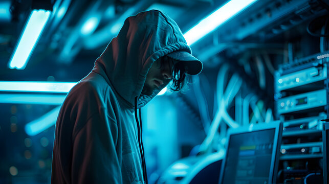 hacker computer committing digital cybercrime. camera monitor CCTV guard stalk crime Technology science cyber security virus coding IT AI crime software attack blackmail analysis global data