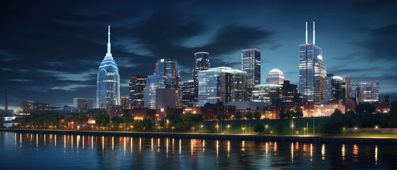 Fototapeta premium Illuminated Urban Skyline at Night