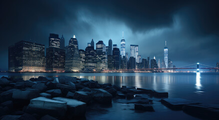 Obraz premium Majestic Nighttime Cityscape with Bridge